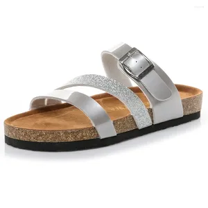 Casual schoenen goud/zilveren slip op kurk slippers vrouw zacht bodem comfortabele strand sandalen dames bling smalband Roman gladiator