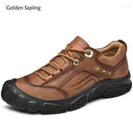 Casual Shoes Golden Sapling Genuine Leather Men Outdoor Trekking Men's Mountain Footwear Leisure Flats Platform Work Flat