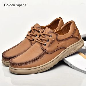 Chaussures décontractées Golden Sapling Gentine Leather Men's Business Locs Fashion Leisure Plats For Men Office Party Wedding Moocasins