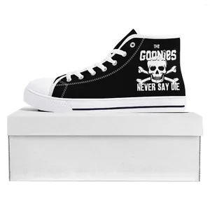 Zapatos casuales Goonies Never Say Die Skull Pirate Rock Rock High Top Wakers Mens Adolescente para mujeres Caballero de zapatillas Sneaker Pareja personalizada