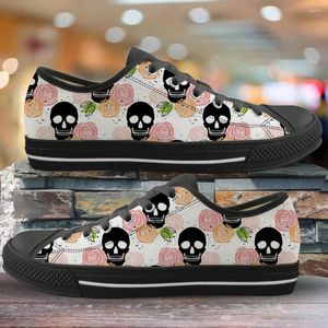 Chaussures décontractées Skull Skull Rose Imprimes plates Classic Fall Lacet-up Toivvas Ladies Lightweight Non-Slip confortable Sneakers Chaussure Femme