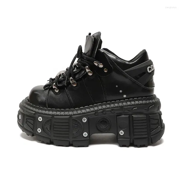 Chaussures décontractées gothiques femmes baskets rock 6cm plate-forme punk style métal décoration talon hauteur lacet-up rivet en bas