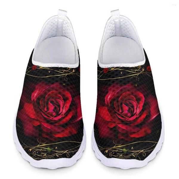 Chaussures décontractées gradient imprimé rouge rose dames chaussures en maille durable netteur non glissée baskets résistantes à la saleté rond rond randonnée