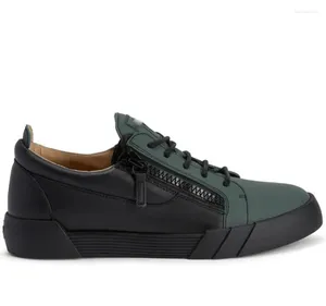 Casual schoenen groen lederen lage top gesneden rits omhoog sneakers zijkant zipper kant bord mannen dagelijkse hombre chaussure