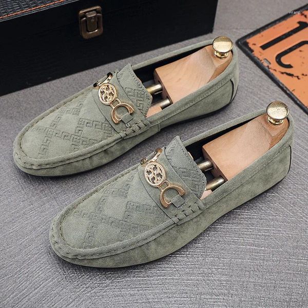 Zapatos Casuales Mocasines De Gamuza Verdes para Hombres Mocasines De Cuero Hechos A Mano Clásicos Pisos para Hombres Cómodos Sin Cordones para Caminar Conducir