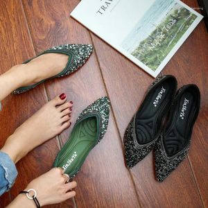 Casual schoenen groen puntige teen ballet flats dames kettingen ontwerp strass rhinestone espadrilles mocassins plus maat 34-40 roll-up loafers