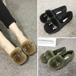 Chaussures décontractées cheveux fourrure hiver femme en peluche appartements cristal strass fourrure Creepers mocassins marque coréenne bout rond chaussures