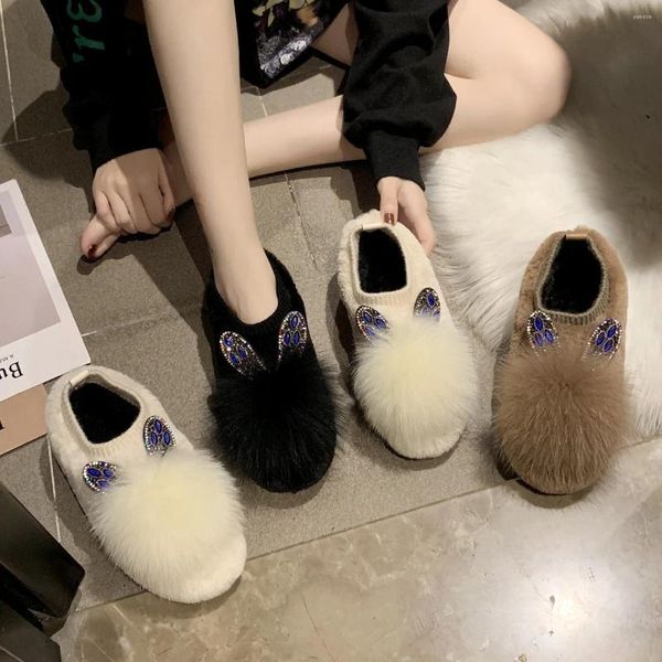 Chaussures décontractées pour femmes poilues, Style boule de cheveux, en velours et coton, à fond plat, à la mode, automne et hiver, 2024