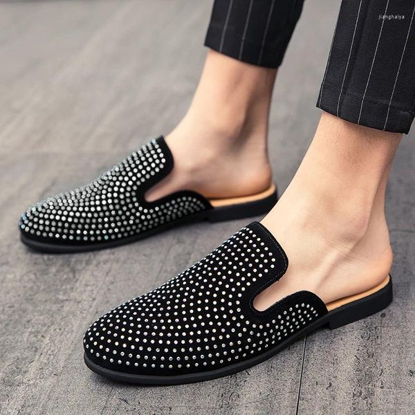 Zapatos casuales mitad para hombres mocasines zapatillas mulas sin espalda macho al aire libre mula liviano masculino hombre sandalias de cuero