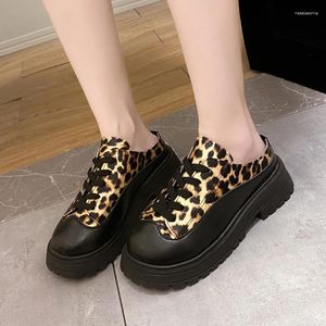 Casual schoenen half slippers luipaard print vrouwen modieuze hoogte verhogen herfst dikke bodem muffin ronde hoofd lui