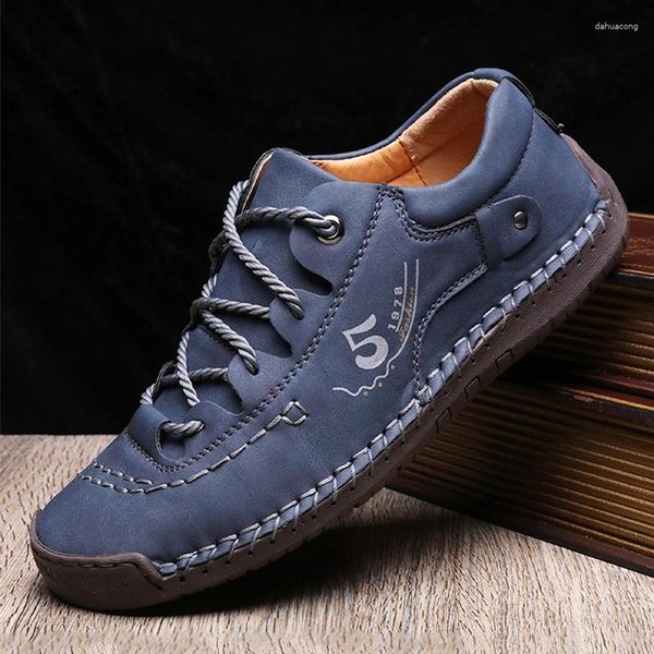 Chaussures décontractées à la main pour hommes en cuir mocts à lacets à lacets à plat divisés mocassins extérieurs goutte