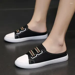 Zapatos casuales Heelés Summer Lazy Femenino Half Drag Baotou Canvas Flat Elástica Superta exterior para mujeres 2024 Diseño de moda