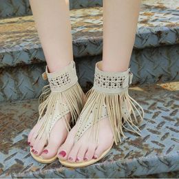 Chaussures décontractées Hengsong Summer Femmes Bohemian Sandales Flats Tassels Femme Flip Flop Slipper Beach Zapatos Mujer