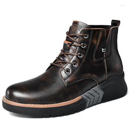 Chaussures décontractées bottes hautes ascenseurs confortables en cuir confortable pour hommes à seme intérieure 7cm talons de soulève hauteur homme