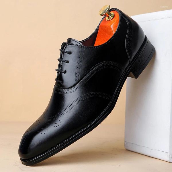 Zapatos Casuales Marca De Gama Alta Brogue Para Hombres Oficina Negocios Antideslizante Cuero Cómodo Formal Marrón Entrega Gratuita