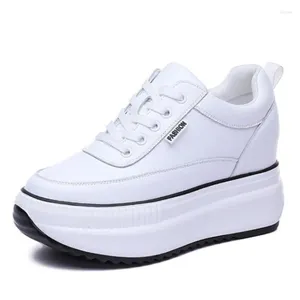 Casual schoenen Hoge kwaliteit 8 cm dames platform sneakers herfst mode dames vulcaniseer merk echt lederen veter stabiele lente