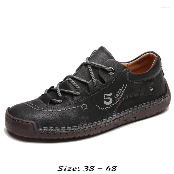 Zapatos informales Barco de cuero de alta calidad para hombres Tamaño confortable a mano, hecho a mano 41 42 47 48 2024 Zapato para caminar marrón negro