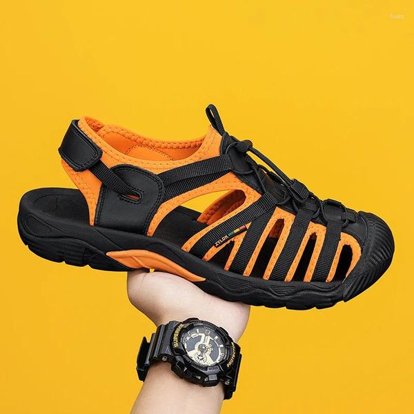 Chaussures décontractées Sandales sportives extérieures de haute qualité pour les hommes à la mode orange élastique confortable Wading man