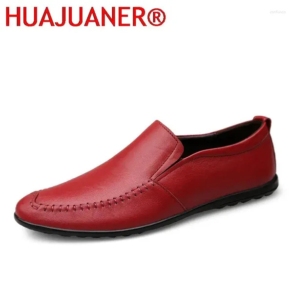 Chaussures décontractées Muis de limous rouges de haute qualité hommes authentiques glissement en cuir sur mâle des créateurs de luxe faits à la main