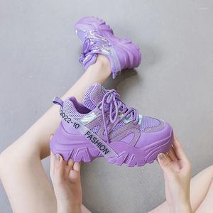 Chaussures décontractées Femmes de haute qualité Sneakers Chunky 2024 Fashion Purple Sport Luxury Bling Rignestone Tennis féminin pour femmes