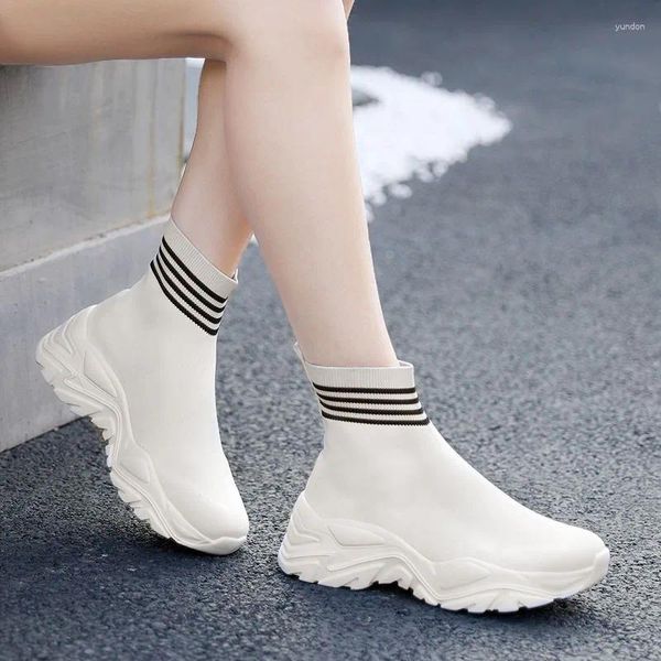 Chaussures décontractées High Top Chunky Sneakers Slip on Platform Sock pour femmes 2024 Fashion Breathable Womens Trainers Tenis Feminino