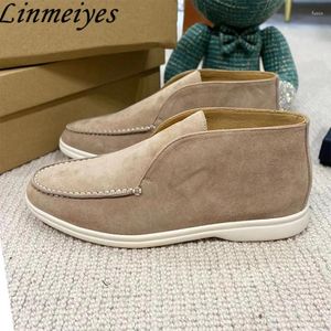 Chaussures décontractées High Top Flat Femmes Round Toe Slip on Locs Unisexe Kid Suede Confort Drive Walk for Men