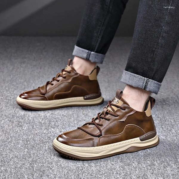 Chaussures décontractées High Top Vérineuse en cuir épaisse épaisse de la peluche hivernale Trend American Work Boots Retro Low Cotton Trendy Brand