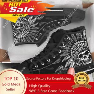 Casual schoenen High Top Men's Tribal Skull Design Comfortabele witte zool Gothic Day of the Dead Canvas Sneaker