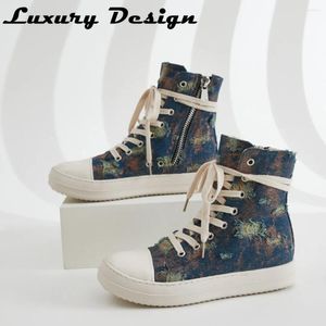 Zapatos informales con plataforma alta para mujer, botas de lona con cordones, zapatillas Owen, talla grande 43 44