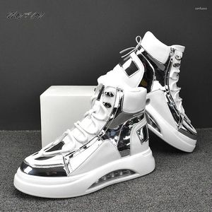 Casual schoenen High Top Sneakers Men Mode Microfiber Leather bovenste verhoogde interne platformbord Luchtkussen Wit wit