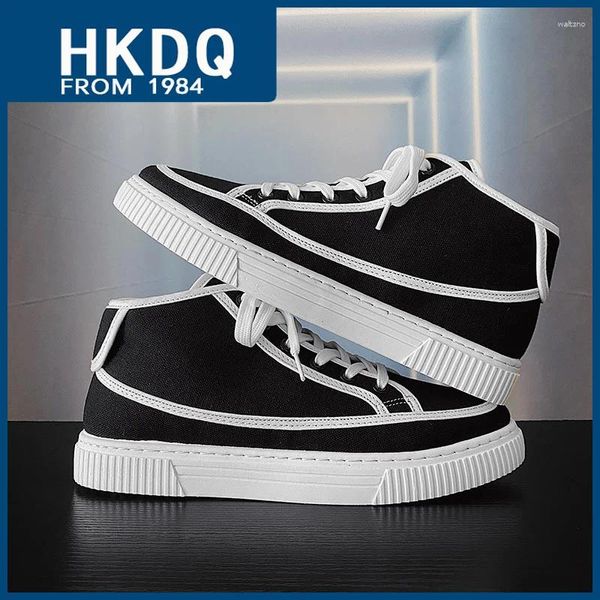 Zapatos informales HKDQ Fashion Black Men's Canvas de moda Lace-up High Top Sneakers Men Plataforma transpirable para hombre Vulcanizado