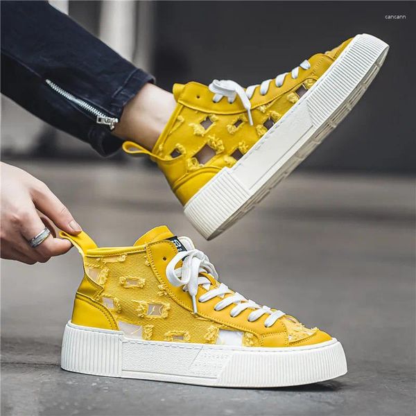 Chaussures décontractées HKDQ Fashion Design Men's Tolevas Trendy Yellow Plateforme High Top Sneakers Men Summer Breathable Urban Man