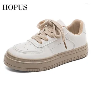 Casual schoenen hopus voor vrouwen 2024 comfortabele veter Koreaanse stijl meisjes sneakers ademende niet-slip ronde dikke zoolflats