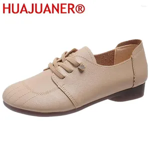 Chaussures décontractées Huajuaner Crystal Lace Up Soft Falls Femmes 2024 Automne Round Toe PU LOAFERS CUIR FEMME NON SLOP LOW THEELS MOMMA