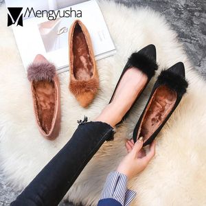 Chaussures décontractées semelle intérieure en peluche fourrure femme de vison de vison plates grandes taille 43 dames robe hiver