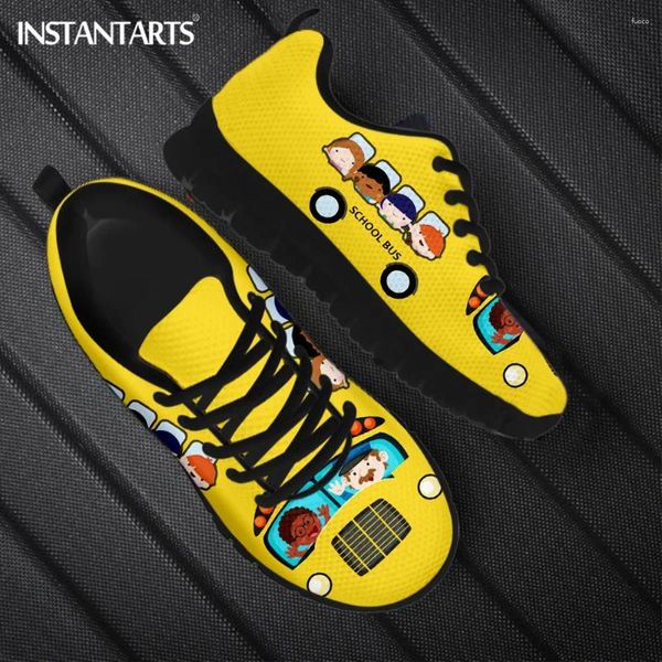 Chaussures décontractées Instantarts 2024 Walking Sport Bus scolaire Bus de bus Sport Cartoon jaune imprimé jaune pour femmes pour hommes porteurs de baskets résistantes