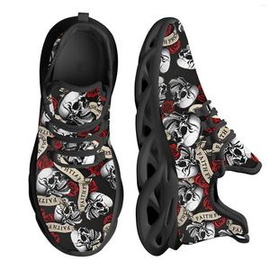 Chaussures décontractées Instantarts 2024 Sneakers féminins Skull Skull Rose Rose Design Floral Sport pour les dames Platform Nant Slip Platform Footwear