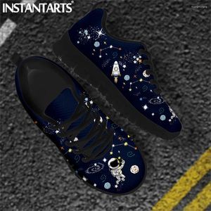 Chaussures décontractées Instantarts Astronaute Planet / Rocket Print Farts for Woman Lace Up Sneakers Brand Design Mesh Mesh Couple Femme Femères