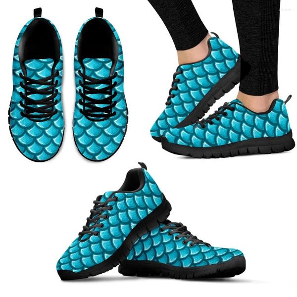 Chaussures décontractées Instantarts Blue Fish Scale Design Brand Fashion Sneakers Lacethonde Lacet Up Outdoor Zapatos Planos