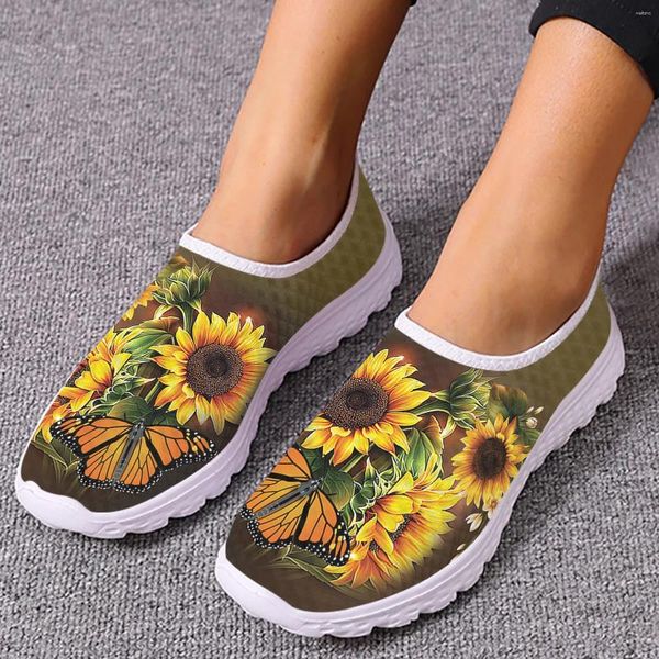 Zapatos informales Instantarts Mariposa Sunfly Design Marca Slip On Ladies Communticle Summer Mesh Flats suave caminata