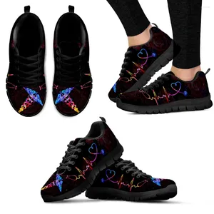 Chaussures décontractées Instantarts Girl coloré Love Pattern Femmes Lacet Up Sneaker Fashion Tie Dye Printing Flat For Dames Zapatillas