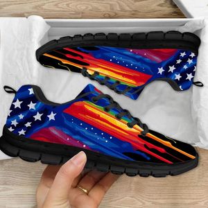 Casual schoenen instantarts kleurrijke VS vlag Tie kleurstof print dames gaas sneakers ademende veter sporte tennis buitenwerk flats geschenken