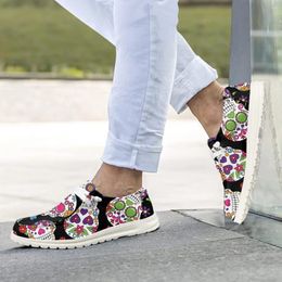Zapatos casuales instantarts frescos calavera personalizada estampado de rosa deslizamiento de encaje