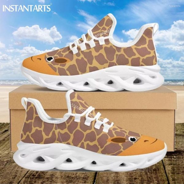 Chaussures décontractées instantarts mignonnes girafe dessin animé design plat 2024 sport running sneaker non glissée adolescente du fond durable