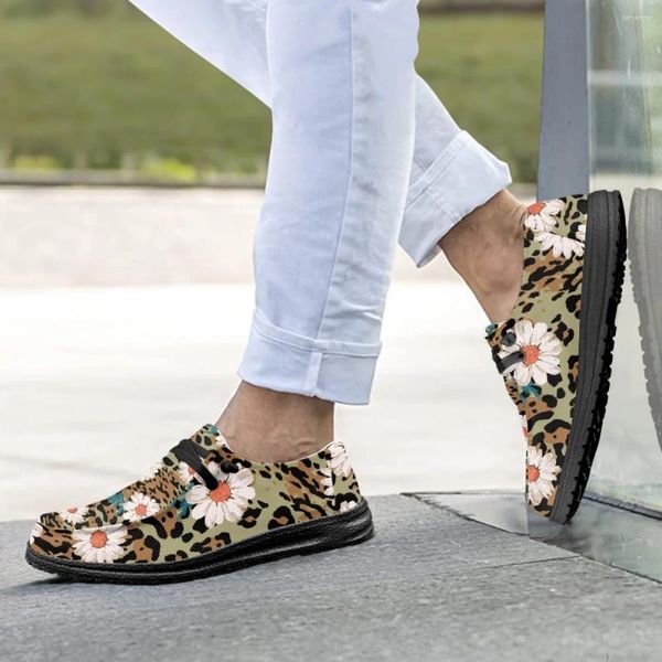 Zapatos casuales Instantarts Daisy Leopard Impresión Hermosa Damas 2024 Moldas de lienzo Hombres Fashion Fashion Toe Boat Futwears