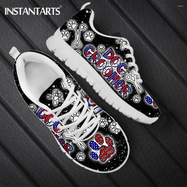Chaussures décontractées Instantarts Fashion Dog Troomer Design Running Sneakers pour femmes Lacet Lacet Up Flat Girl Mesh