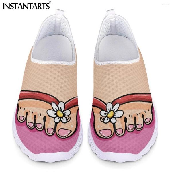 Zapatos casuales Instantarts Fashion Women Cartoon Toes Patrón de dedos divertidos para mujeres Mujer Zapatos Slip on Mesh Flats