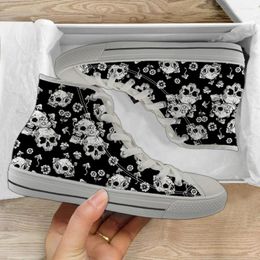 Chaussures décontractées INSTANTARTS Floral Skull Black Print Hommes légers haut chaussures en toile femmes baskets respirantes vulcanisées