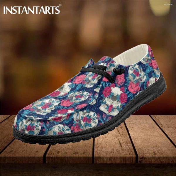 Chaussures décontractées Instantarts Gothic Floral Skull Design Femmes Fémers Farnes Lacet-up Lacet-Up Sneakers Men Spreing Walking Footwear