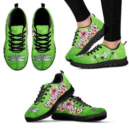 Chaussures décontractées Instantarts Green Dragonfly Design Brand Fashion Flower Print Basketball / Walking Flats Outdoor Sport Zapatillas
